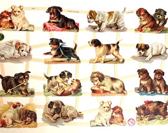 スクラップレリーフ 犬 遊び好きな子犬たち (1枚) #7327 エンボス加工ダイカット - Ernst Freihoff GmbH ドイツ製