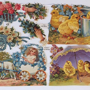 SCRAP RELIEFS Vintage Easter Lamb Chicks (1 hoja) #7094 Troquelados en relieve - Made in Germany