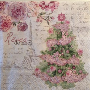 3 serwetki obiadowe decoupage Paris Pink Garland Christmas Dreams Tree, 13" x 13" rozłożone