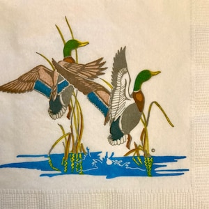 3 Authentic Vintage Decoupage Beverage Napkins, Monogram of California Flying Ducks, 10&quot; x 10&quot; unfolded