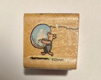 Small Classic Winnie the Pooh Piglet's Present Balloon All Night Media 708C Wood Mounted Rubber Stamp Used