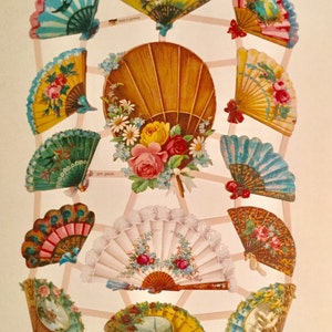 14 Vintage Fans SCRAP RELIEFS (1 hoja) #7392 Troqueles en relieve - Hecho en Alemania
