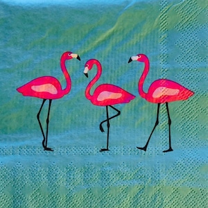 3 Decoupage Beverage Napkins, Pink Flamingo Trio, 10&quot;x10&quot;