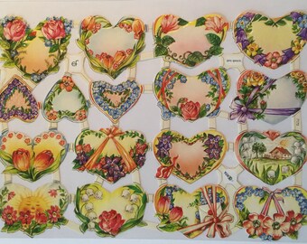 SCRAP RELIEFS 17 Floral Hearts (1 sheet) #7173 - Embossed Die Cuts - Ernst Freihoff GmbH Made in Germany