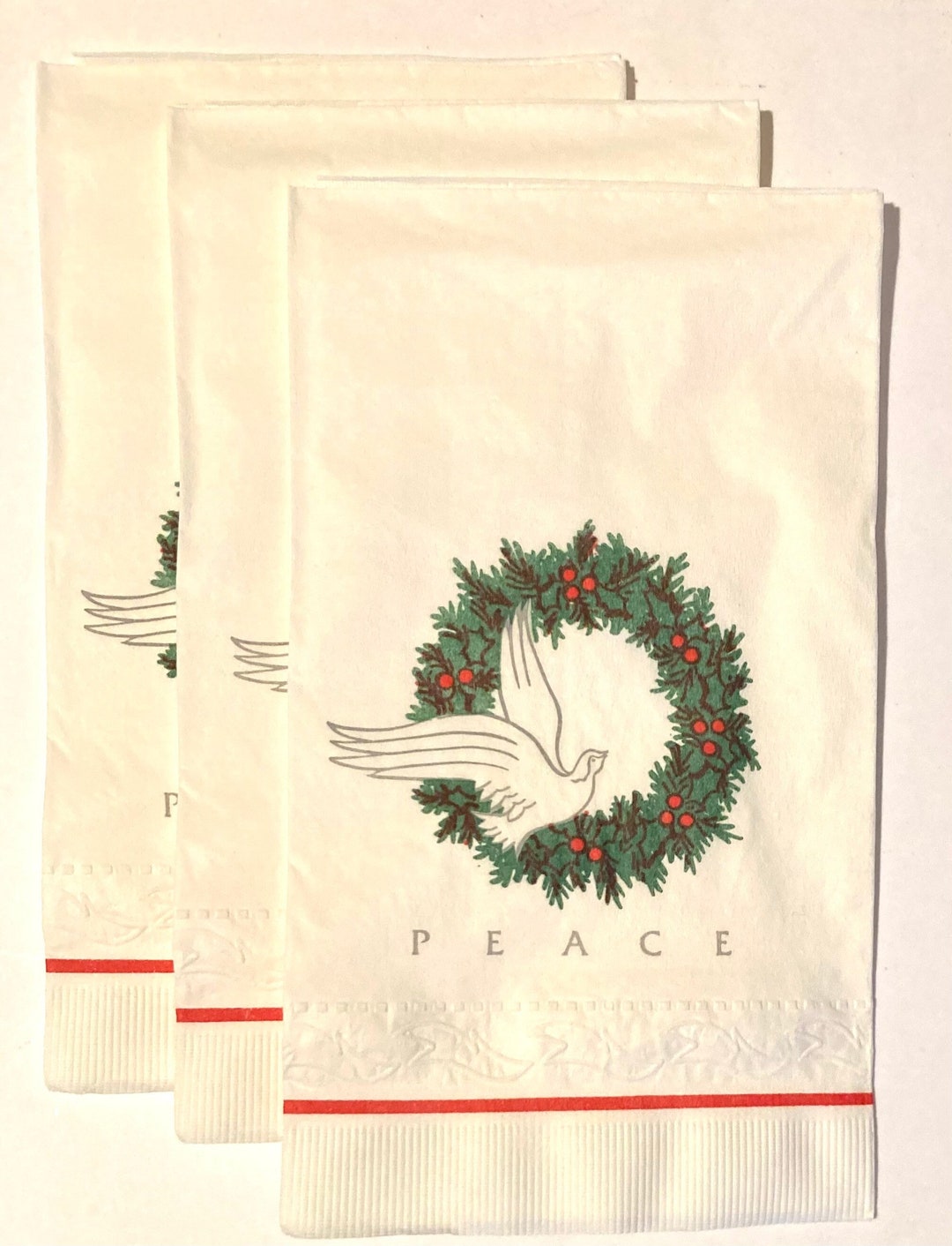 3 Decoupage Hostess Napkins One Dove Peace Wreath 12 X Etsy