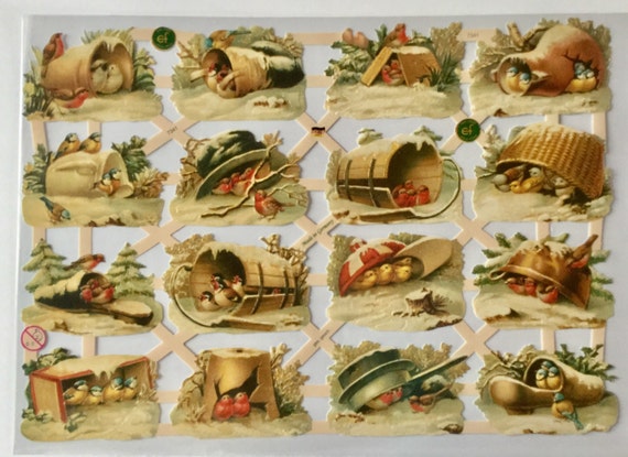 SCRAP RELIEFS 16 Winter Birds (1 sheet) #7341- Embossed Die Cuts - Ernst Freihoff GmbH Made in Germany