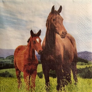 3 Decoupage Napkins, Horse Mare With Foal, 13&quot; x 13&quot; unfolded