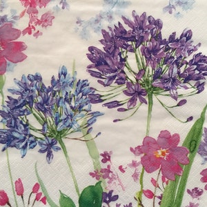 3 Decoupage Luncheon Napkins - Agapanthe Flowers Bleu 13" x 13" Unfolded