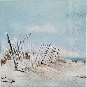3 Servietten Servietten, Sandy Seaside Strandzaun, 13 "x 13" ungefaltet