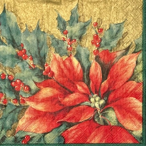 3 servilletas para bebidas de decoupage, flores de pascua navideñas de invierno, hojas verdes de acebo, 10&quot; x 10&quot; desplegadas