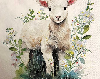 3 Decoupage Napkins, Easter White Lamb, 13" x 13" Unfolded