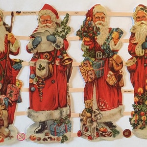 SCRAP RELIEFS 4 Vintage Weihnachtsmann Nikolaus (1 Bogen) #7377 Embossed Die Cuts - Ernst Freihoff GmbH Made in Germany