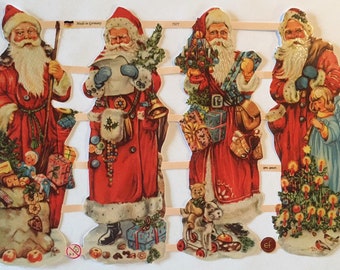 SCRAP RELIEFS 4 Vintage Father Christmas Primitive Santa Claus (1 sheet) #7377 Embossed Die Cuts - Ernst Freihoff GmbH Made in Germany