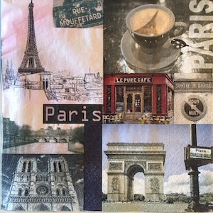 3 Decoupage Napkins, Paris City Life Collage, 13 "x 13" entfaltet