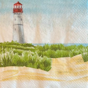 3 Decoupage-Servietten, ungefaltet Ocean Beach Lighthouse 33 cm x 33 cm