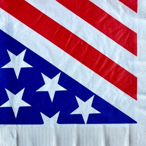3 Vintage Decoupage Luncheon Servietten, Amerika USA Flagge Sterne und Streifen, 13&quot; x 13&quot; Unfolde13&quot; x 13&quot; entfaltet