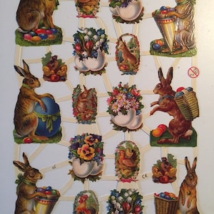 SCRAP RELIEFS Conejos de Pascua Vintage (1 hoja) #7256 Troqueles en relieve - Hecho en Alemania