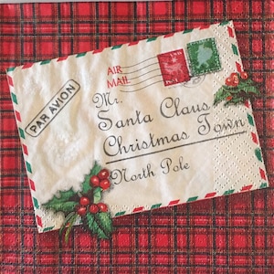 3 Servietten für Servietten in der Serviettentechnik Decoupage Brief an Santa Claus, ungefaltet