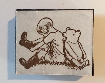 Classic Winnie-The-Pooh Christopher Robin Helpful Bear Foam Mounted Rubber Stamp 2" x 2 1/4", Used