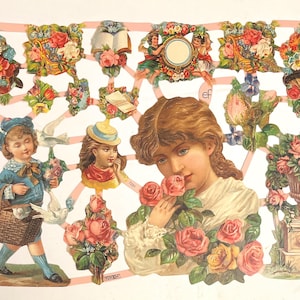 SCRAP RELIEFS Rosas rosas para niña (1 hoja) n.° 7231 Troqueles en relieve - Fabricados en Alemania