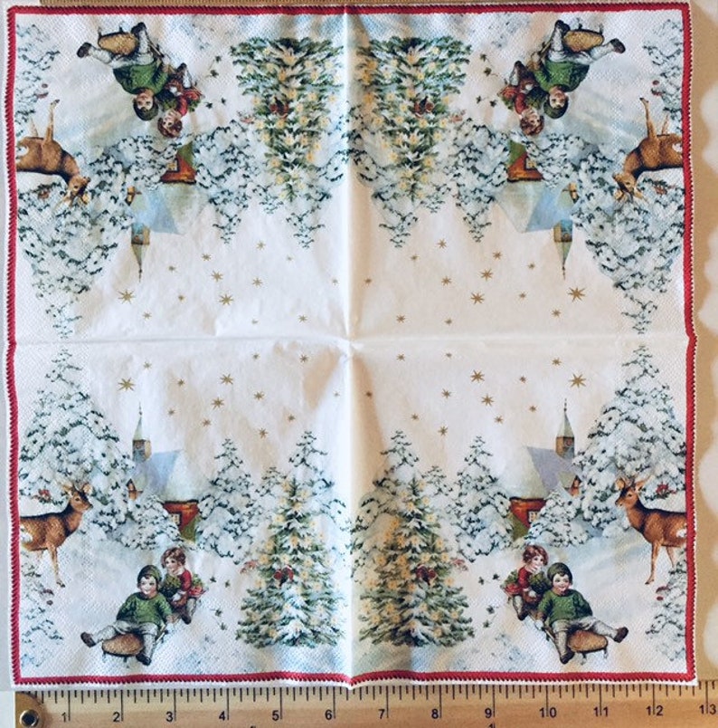 3 Decoupage Napkins Annual Christmas Snow Sled V & B 13 Etsy
