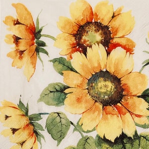 3 Decoupage Beverage Napkins, Watercolor Sunflowers 10&quot; x 10&quot; unfolded