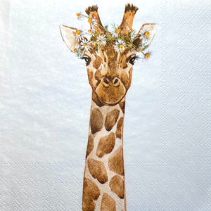 3 Servietten, Fasana Miss Giraffe mit Blumen, 33 x 33 cm