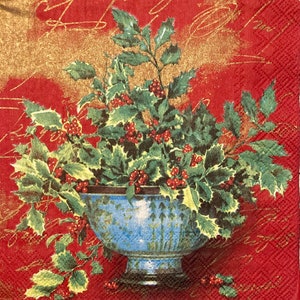 3 guardanapos para bebidas decoupage, Holly Poetry Red, 10" x 10" desdobrado