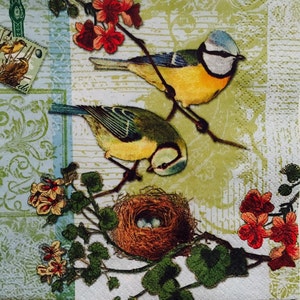 3 Decoupage Napkins - Bird Family Bird&#39;s Nest- 13&quot; x 13&quot;