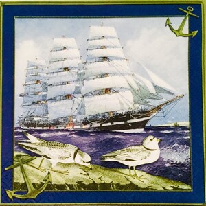 3 tovaglioli da pranzo Decoupage, Windjammer Clipper Sailing Ship Ocean 13" x 13" dispiegato