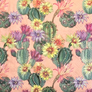 3 servilletas de bebidas Decoupage, hermosas flores del desierto de jardín de cactus, 10 "x 10" desplegadas
