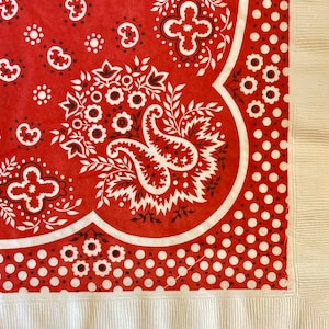 3 Vintage Decoupage Dinner Servietten - Großes rotes Bandanna Kerchief 17" x 17" Unfolded