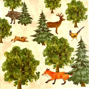 3 serviettes de découpage, animaux de renard de la forêt des bois, 13 "x 13" dépliés