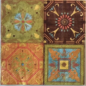 3 tovaglioli per bevande Decoupage, design delle piastrelle delle spezie orientali, 10 " x 10 " dispiegati