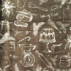 3 knipservetten, krijtzwart-wit kerstgebak 13 x 13 inch, uitgevouwen