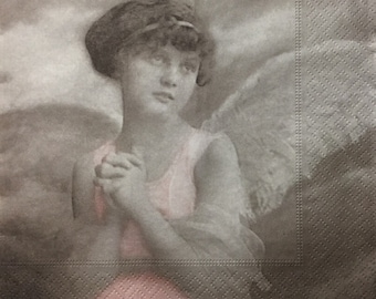 3 servilletas para decoupage, Sagen Vintage Pink Angel Girl Pray, 33 x 33 cm sin doblar