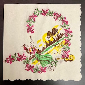 3 Vintage Pakay Getränke Decoupage-Servietten, Hula-Tänzerin Aloha Hawai'i, 9 "x 9" ungefaltet