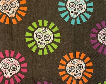 3 serviettes de découpage - Día De Los Muertos Day of the Dead Calavera Skulls, 13 » x 13 »