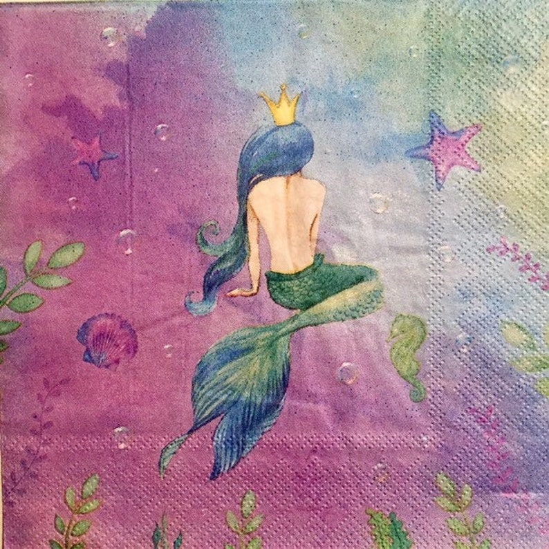 3 Decoupage Napkins Mermaid Purple Fantasy 13 X Etsy