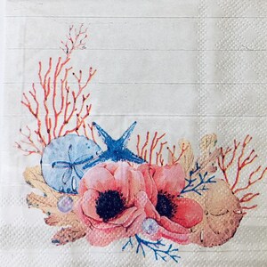 3 servilletas de bebidas Decoupage, jardín rústico de verano junto al mar, 10 "x 10" desplegado