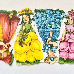 SCRAP RELIEFS 4 Vintage Flower Fairy Girls (1 hoja) #7112 Troqueles en relieve - Hecho en Alemania