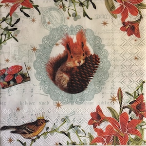 3 Decoupage Napkins, Squirrel with Pine Cone, 13&quot; x 13&quot;