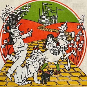 3 Vintage Decoupage Beverage Napkins - Cost Plus Wizard of Oz Yellow Brick Road Drawing One Panel, 10&quot; x 10&quot; Unfolded