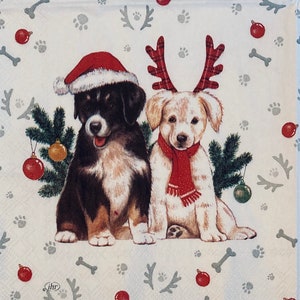 3 Servietten für Decoupage Getränke, entzückende Weihnachtshunde, 25,5 x 25,5 cm ungefaltet