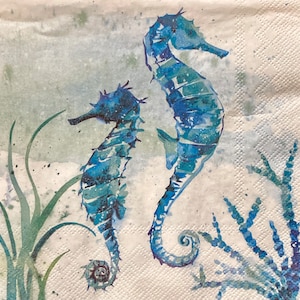 3 Decoupage Luncheon Napkins, Aquaworld Blue Sea Horse 13&quot; x 13&quot; unfolded