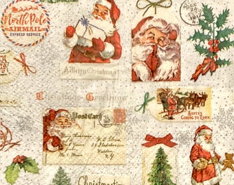 3 Christmas Decoupage Santa Claus Mail Collage Napkins, 13" x 13” Unfolded