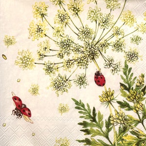 3 Decoupage Getränkeservietten, Roter Marienkäfer Garten, 10" x 10" Unfolded