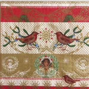 3 Decoupage Weihnachten Servietten, Vintage Weihnachten Cherubs Vögel Collage, 13 "x 13" entfaltet