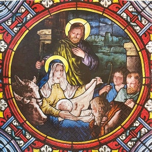 3 kerstdecoupage servetten - Holy Family Glorious Night, 13 x 13" uitgevouwen