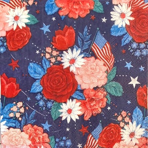 3 serviettes de boisson de découpage, bouquet de fleurs du 4 juillet, 10 » x 10 » déplié